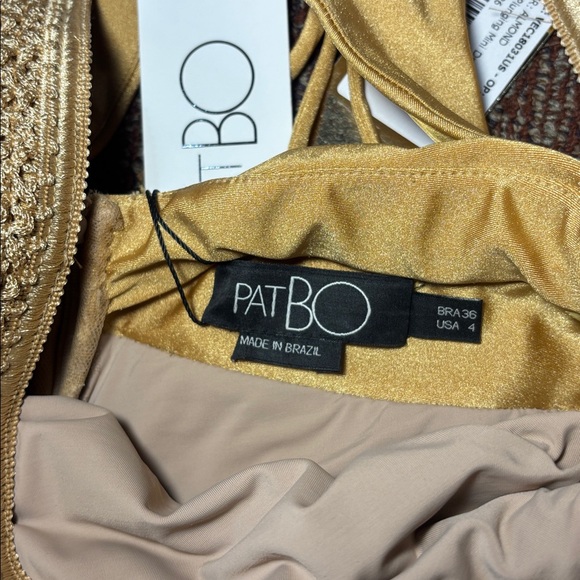 NWT PatBo Fringe plunging mini dress in Almond Womens 4 - Picture 6 of 12